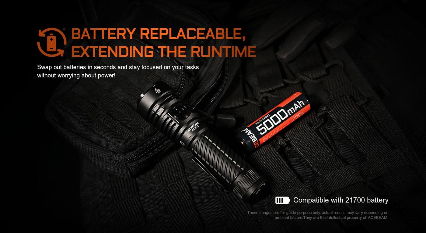 Acebeam EC90 s vymeniteľným článkom 21700 5000 mAh a nabíjaním USB-C