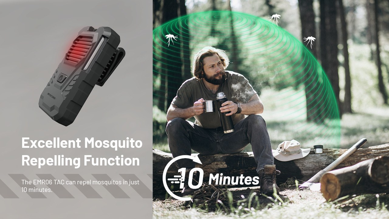 Nitecore EMR06 TAC v lese – ochranná zóna proti komárom vzniká do 10 minút od zapnutia prístroja