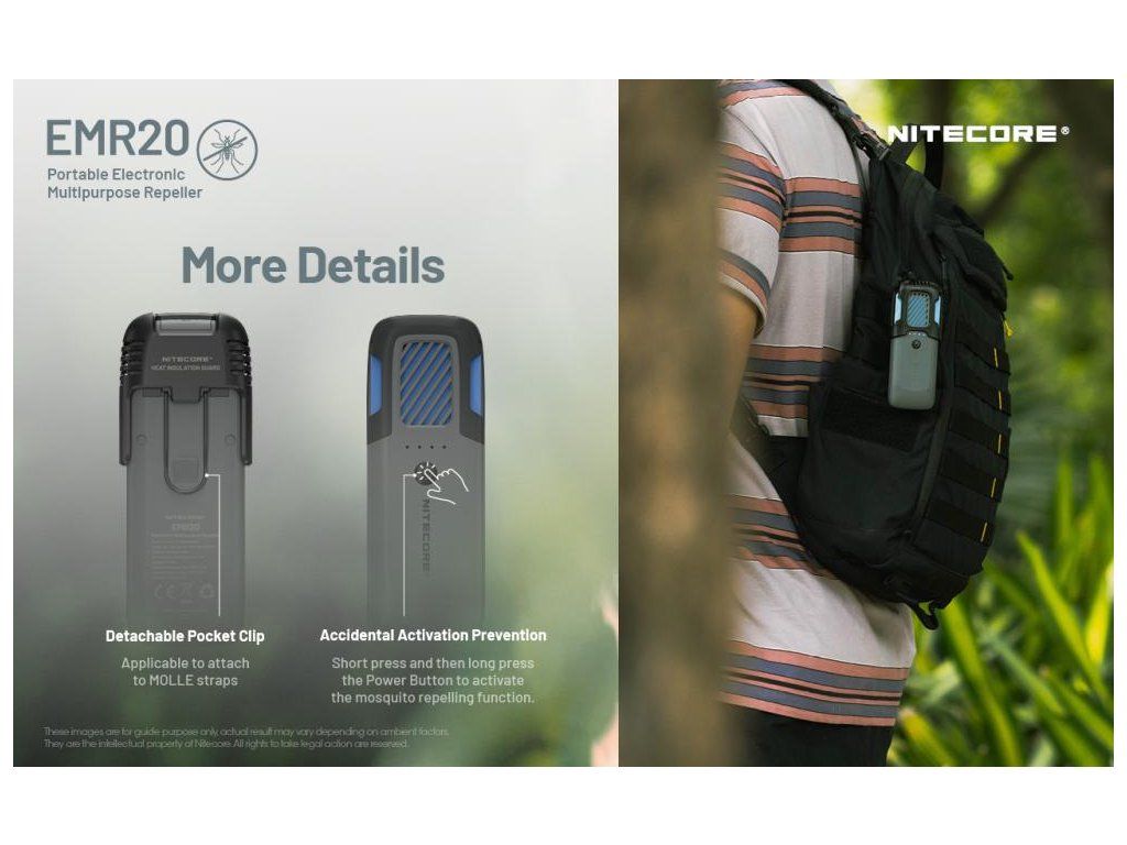 Nitecore EMR20 odnímateľný klip na MOLLE popruhy batoha a poistka proti náhodnému zapnutiu