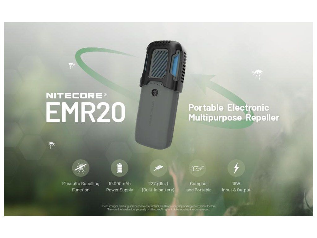 Nitecore EMR20 prehľad výrobcu — odpudzovanie komárov, 10 000 mAh, 227 g, kompaktné telo, 18 W vstup a výstup
