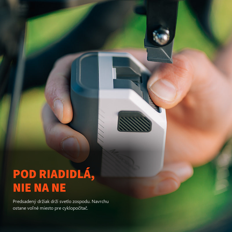 Nasadenie svetla Magicshine EVO 1700 zospodu na predsadený držiak — rýchloupínanie v štandarde GoPro bez náradia