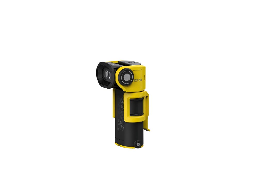 Ledlenser EXC6R — pravouhlé ATEX LED svetlo pre výbušné prostredie, čierno-žlté telo, magnetický spínač a rotačný klip