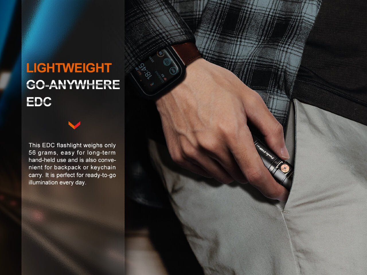 Fenix E18R V2.0 ľahká EDC baterka s hmotnosťou 56 gramov sa zmestí do vrecka nohavíc na každý deň
