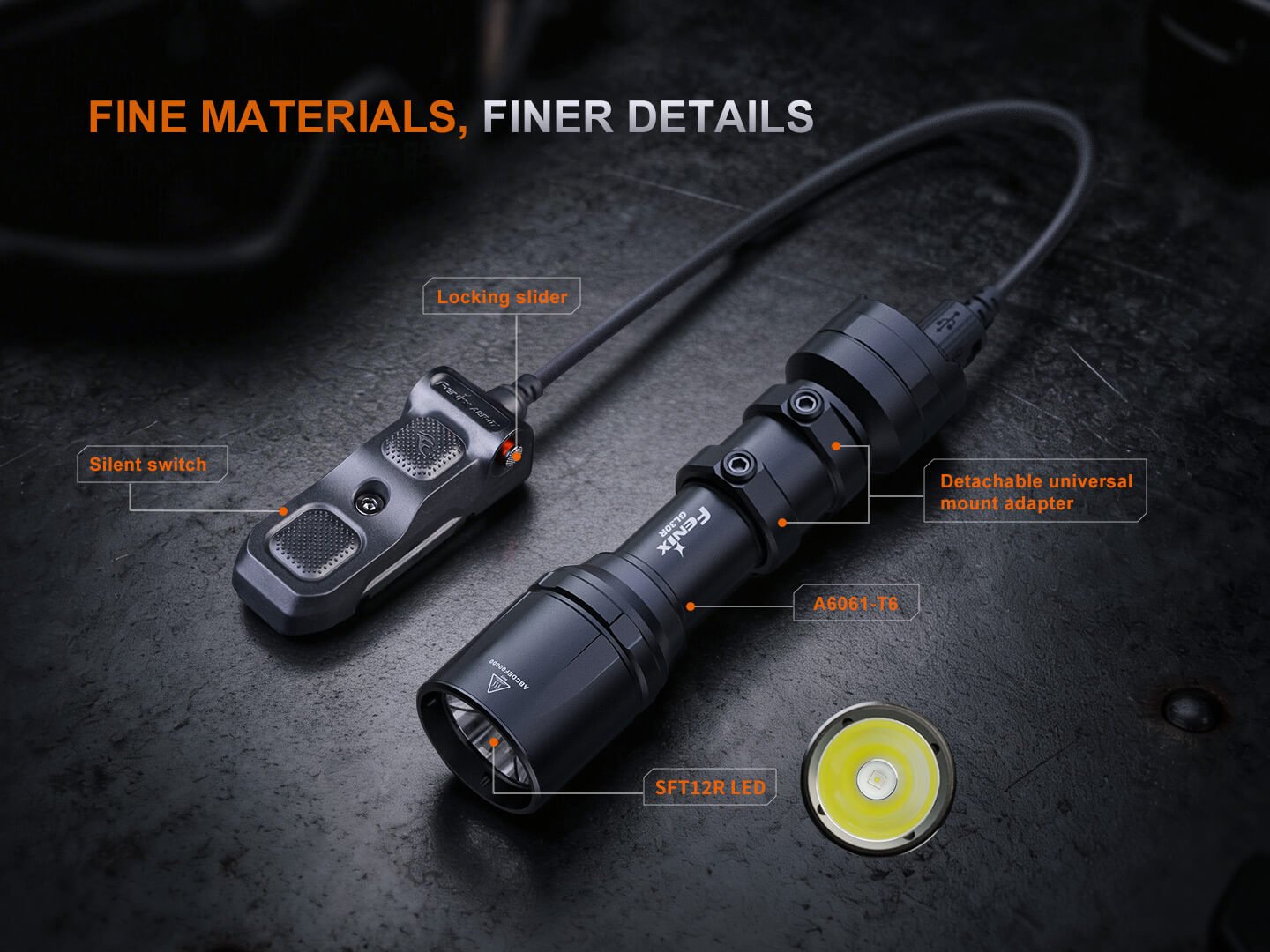 Fenix GL30R z hliníka A6061-T6 s LED Luminus SFT12R a spínačom AER-07 s posuvnou poistkou a tichým spínačom