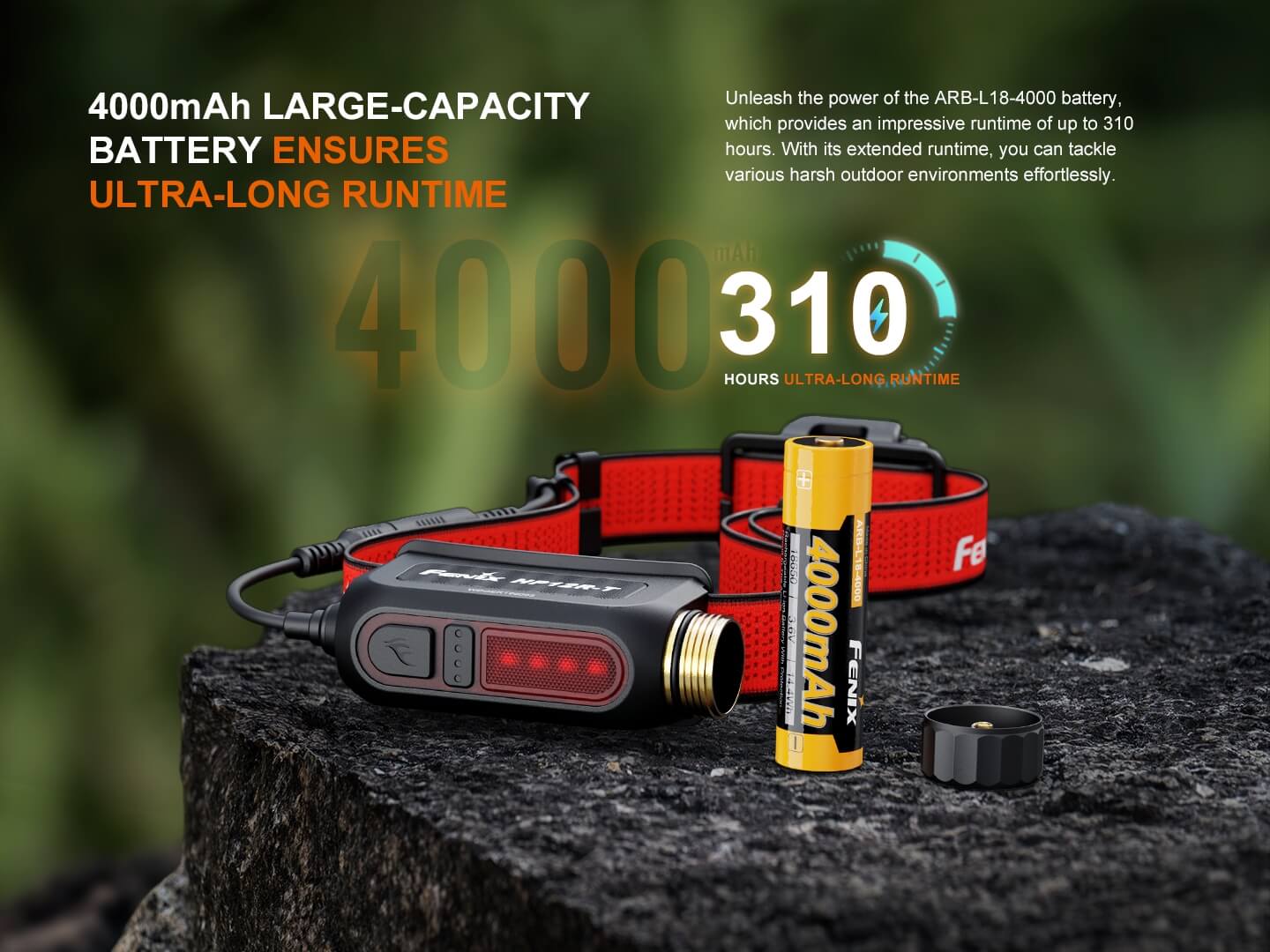 Fenix HP12R-T s vymeniteľným akumulátorom 18650 s kapacitou 4000 mAh a výdržou až 310 hodín, otvorené batériové puzdro