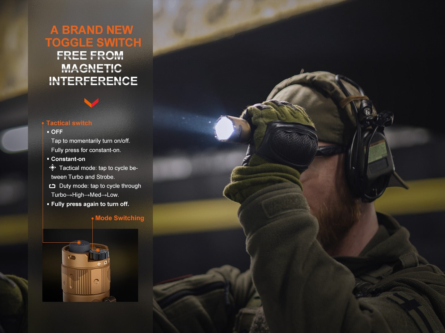 Fenix TK20R UE chvost s taktickým tlačidlom a otočným prepínačom FlexiSensa na taktický a služobný režim