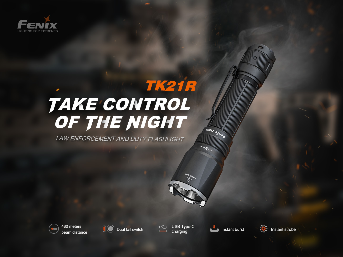 Fenix TK21R taktická a služobná baterka s dosvitom 480 metrov, dvoma spínačmi na chvoste a nabíjaním cez USB-C