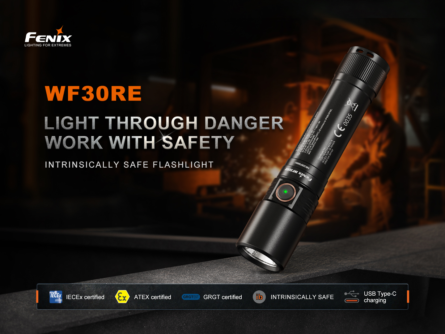 Fenix WF30RE 2025 iskrovo bezpečná baterka s certifikátmi IECEx, ATEX a GRGT a nabíjaním cez USB-C