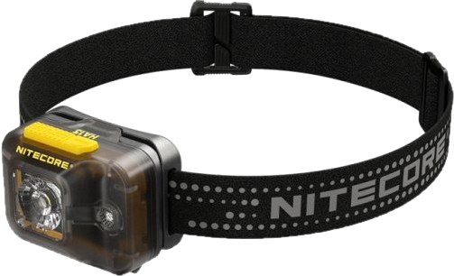 Nitecore HA13 dual beam AAA čelovka s bielym aj červeným svetlom a čierno-sivou reflexnou čelenkou