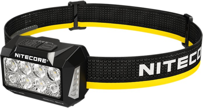 Nitecore HA25 UHE outdoorová čelovka — šesť dvojjadrových MCT UHE LED diód, čierno-žltá reflexná čelenka