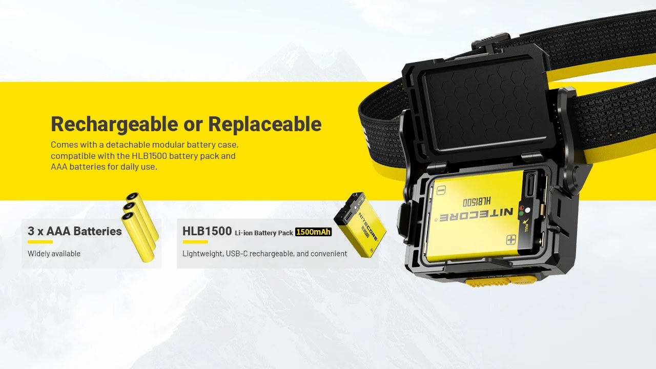 Nitecore HA29 UHE modulárne napájanie — odnímateľné puzdro MBC10 pre batériu HLB1500 alebo tri AAA batérie
