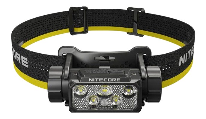 Nitecore HC70 UHE pracovná čelovka — šesť NiteLab UHE LED v matrixe, čierno-žltá reflexná čelenka