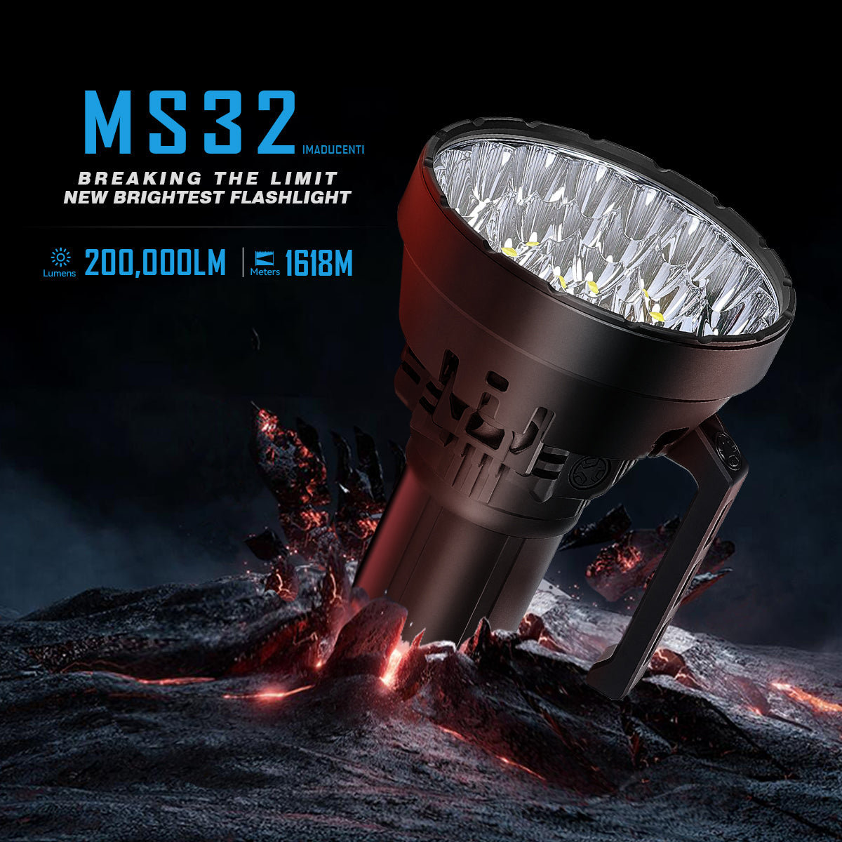 Imalent MS32W – čelný pohľad na hlboký reflektor s 32 LED Cree XHP70.2