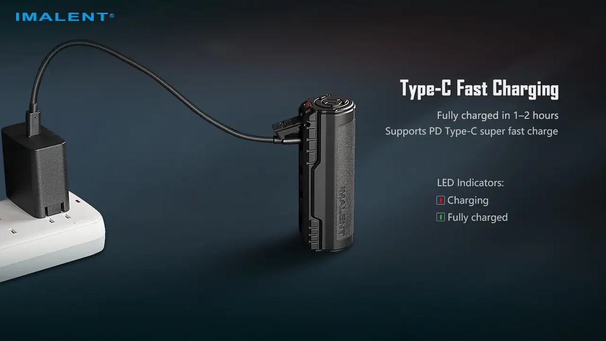 Nabíjanie Imalent BTL50 cez USB-C s podporou PD, plné nabitie za jednu až dve hodiny
