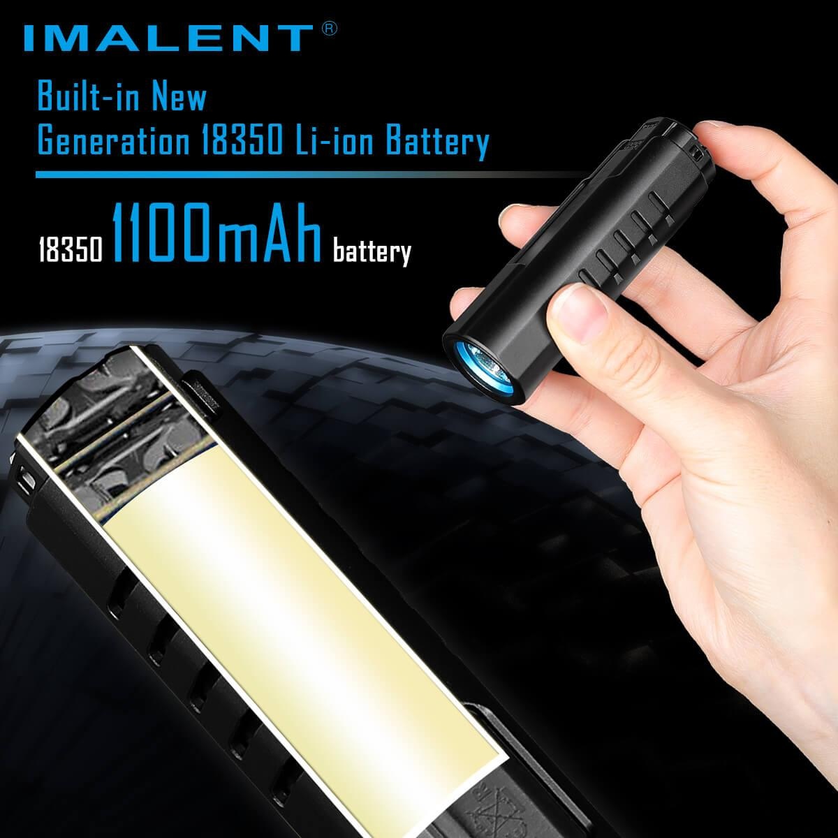 Vstavaný akumulátor 18350 s kapacitou 1100 mAh v čiernej baterke Imalent LD70