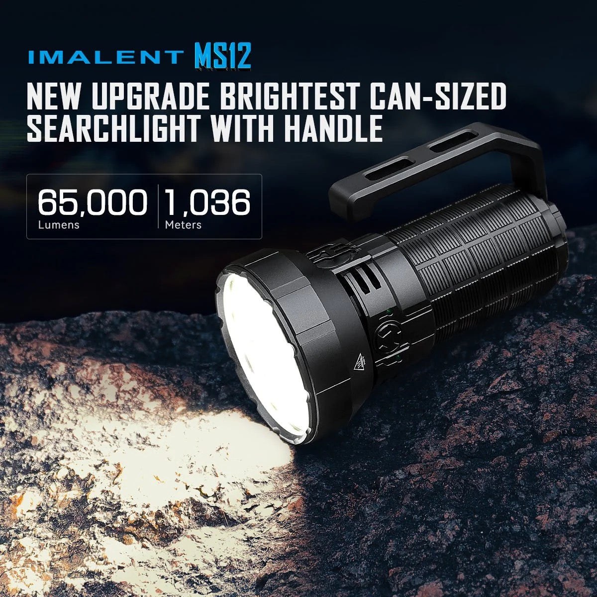 Imalent MS12 Mini C — kompaktný svetlomet s rukoväťou, 65 000 lúmenov a dosvit 1036 m