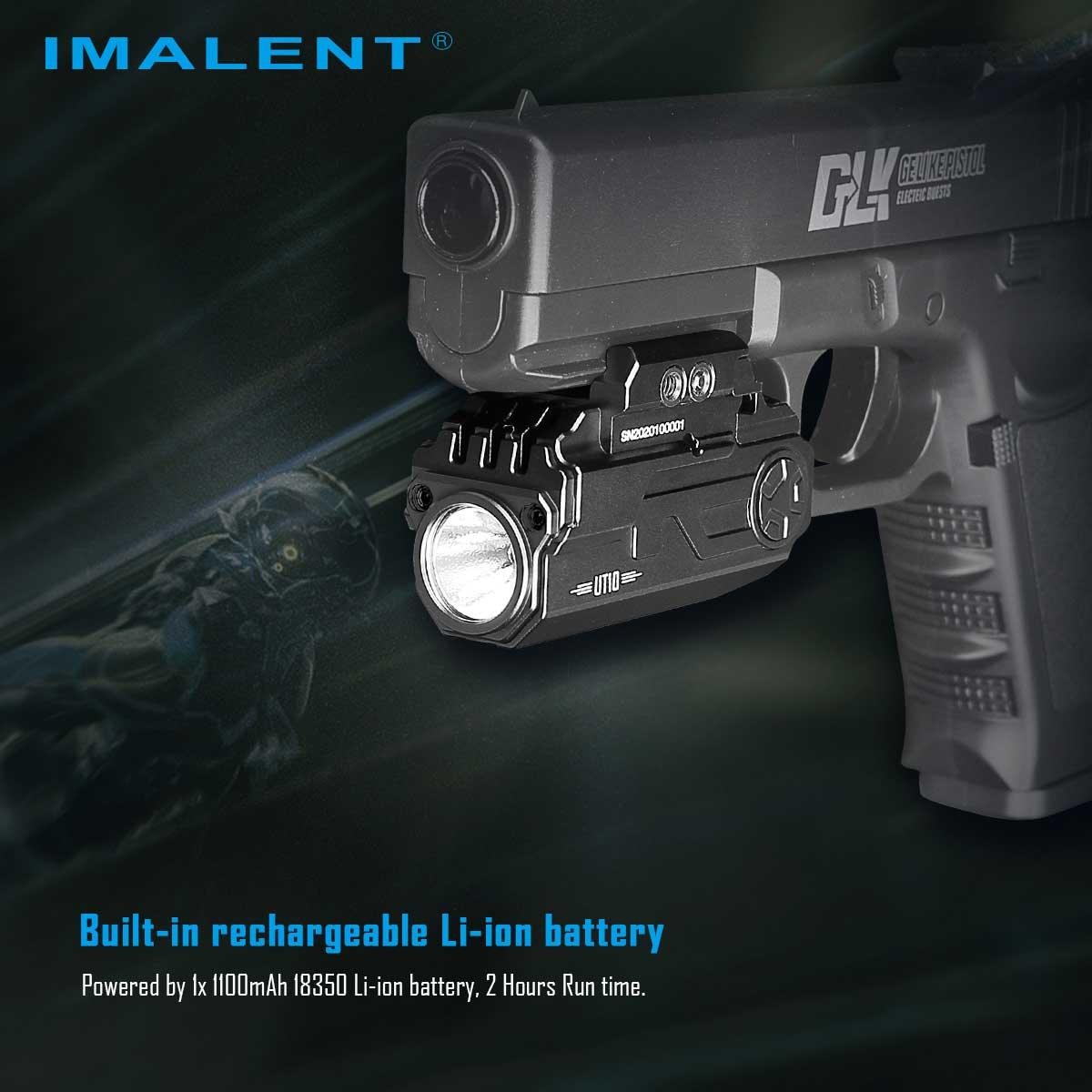 IMALENT UT10 na pištoli — vstavaný akumulátor Li-ion 18350 s kapacitou 1100 mAh a výdržou 2 hodiny