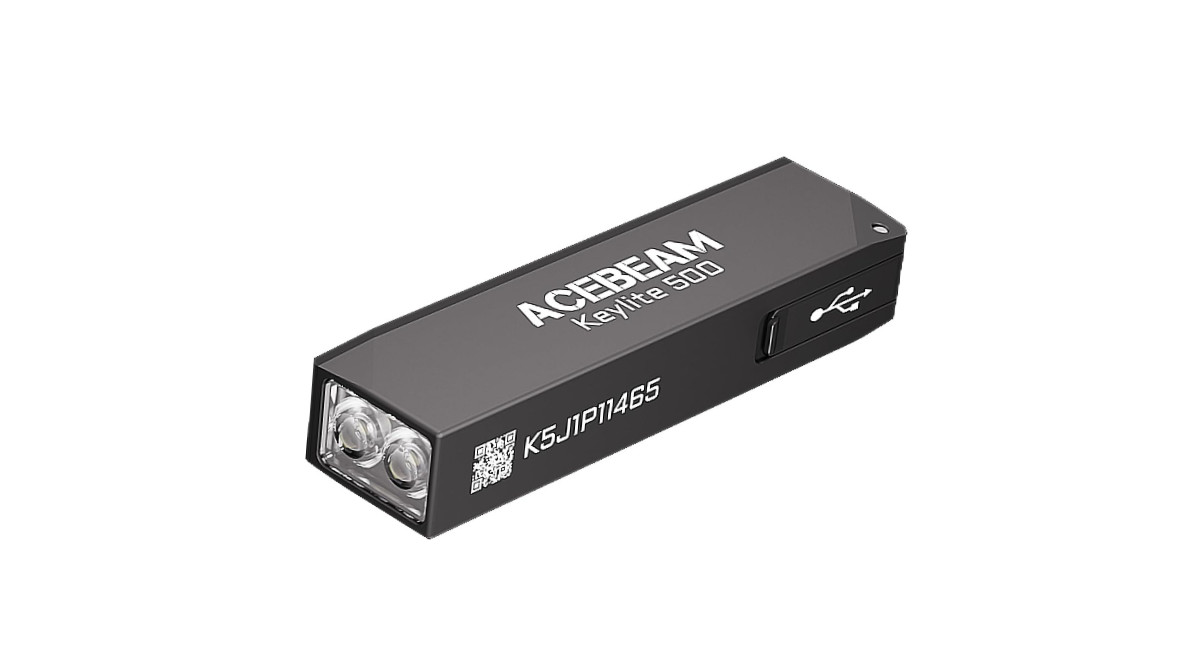 Acebeam Keylite 500 v čiernom prevedení s karabínkou — nabíjateľná LED kľúčenka 500 lúmenov s USB-C nabíjaním