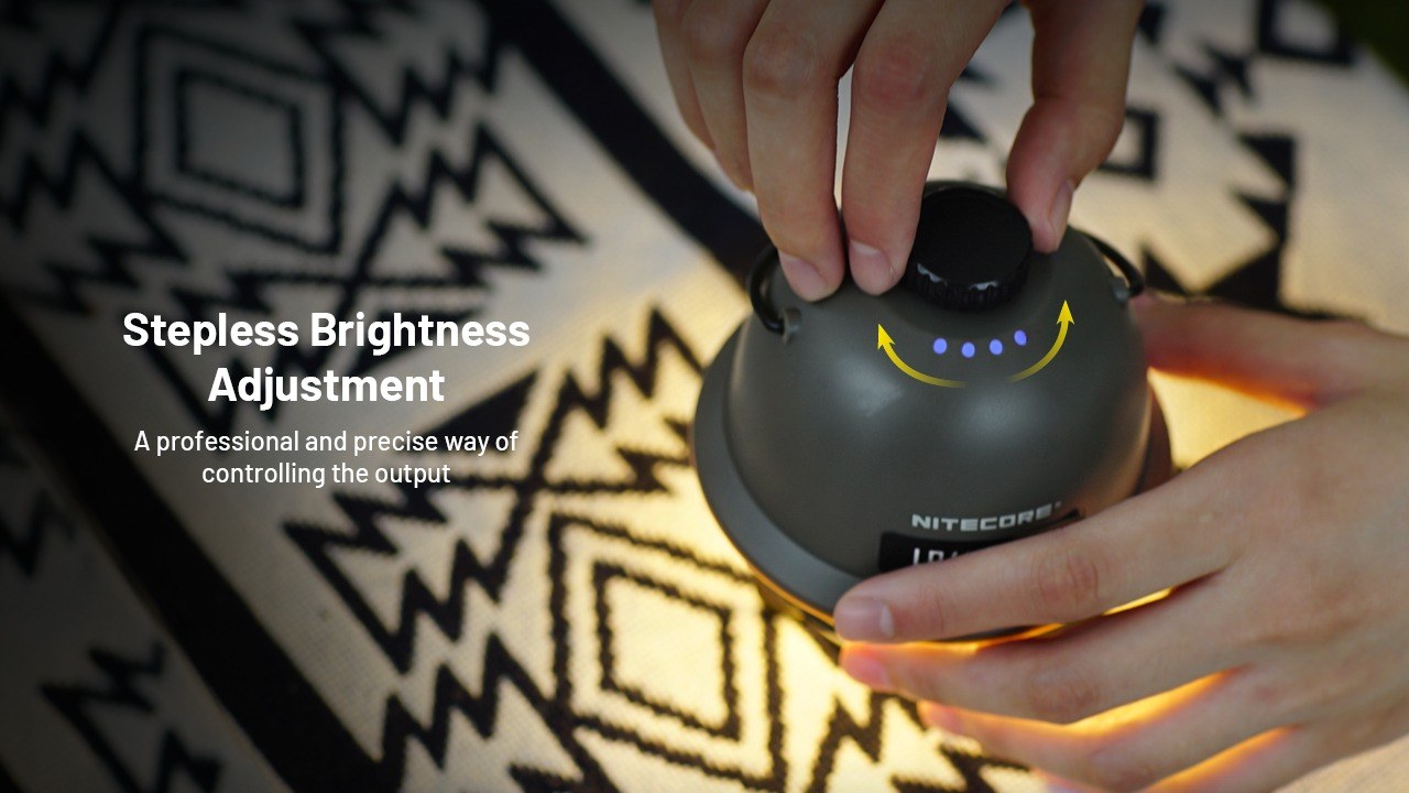 Nitecore LR40 plynulé stmievanie otočným gombíkom — presné nastavenie jasu bez skákania po stupňoch