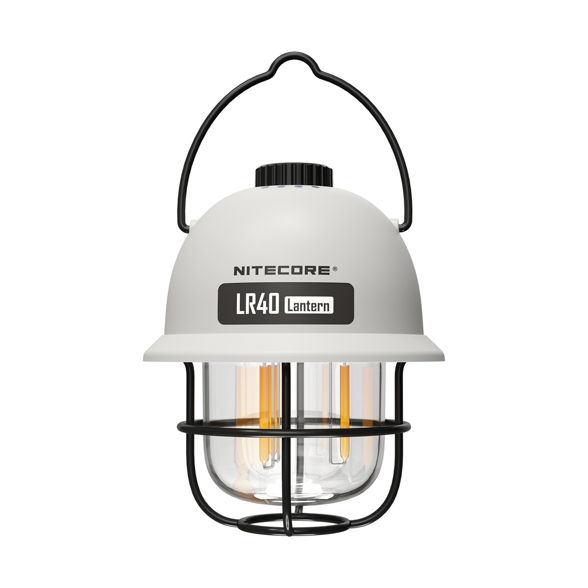 Nitecore LR40 retro kempingový lampáš v bielej farbe — tri farby svetla, plynulé stmievanie a vstavaná powerbanka 4000 mAh