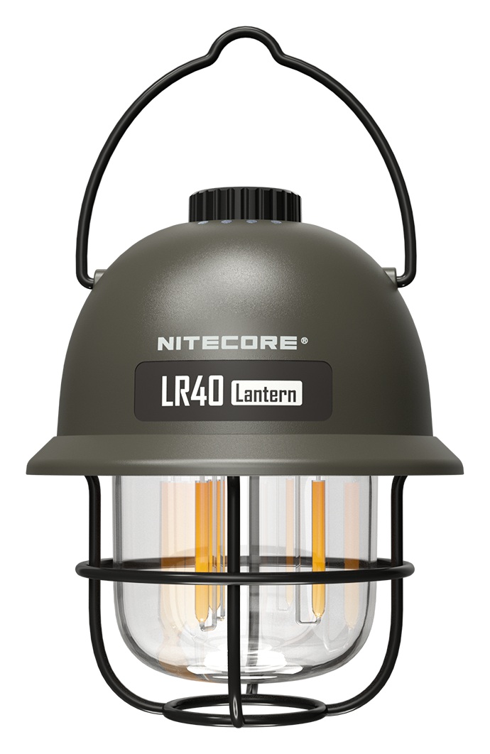 Nitecore LR40 retro kempingový lampáš v army green farbe — tri farby svetla, plynulé stmievanie a vstavaná powerbanka 4000 mAh