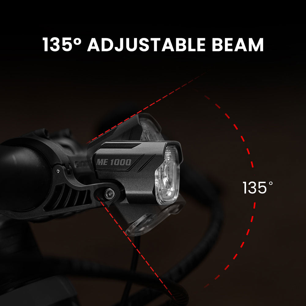 Rozsah naklopenia 135 stupňov svetla Magicshine ME 1000 V2.0 na riadidlách elektrobicykla