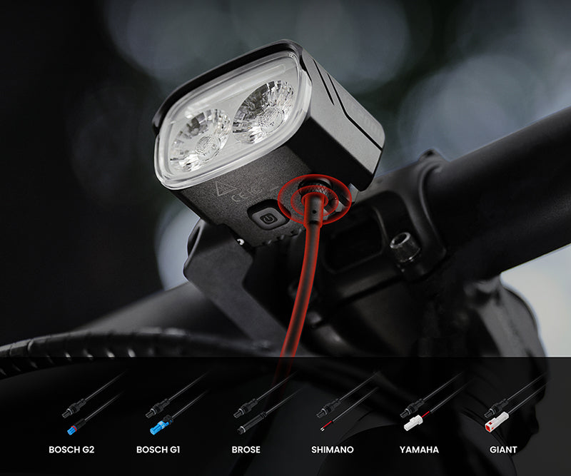 Konektory k pohonom Bosch G2, Bosch G1, Brose, Shimano, Yamaha a Giant pre svetlo Magicshine ME 2000 V2.0