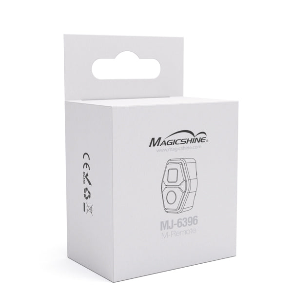 Maloobchodná krabička diaľkového ovládača Magicshine MJ-6396 M-Remote s označením modelu a značkami CE
