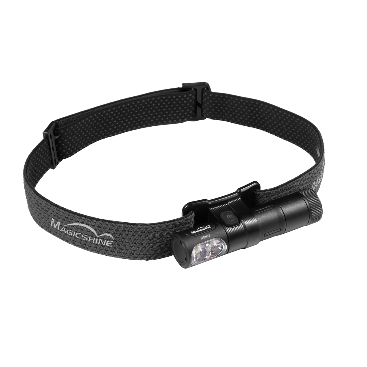 Magicshine MOH 25 &mdash; ľahká outdoorová čelovka 500 lm na hlavovom popruhu s reflexným logom a bielou aj červenou LED
