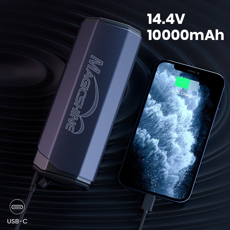 Batéria MJ-6398 s označením 14.4V 10000mAh nabíja cez USB-C mobilný telefón