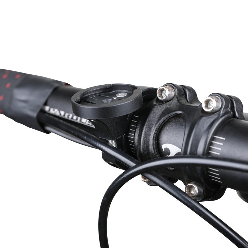 Magicshine MJ-6512 hliníkový držiak nasadený na MTB riadidlách vedľa predstavca, Garmin plocha smeruje nahor