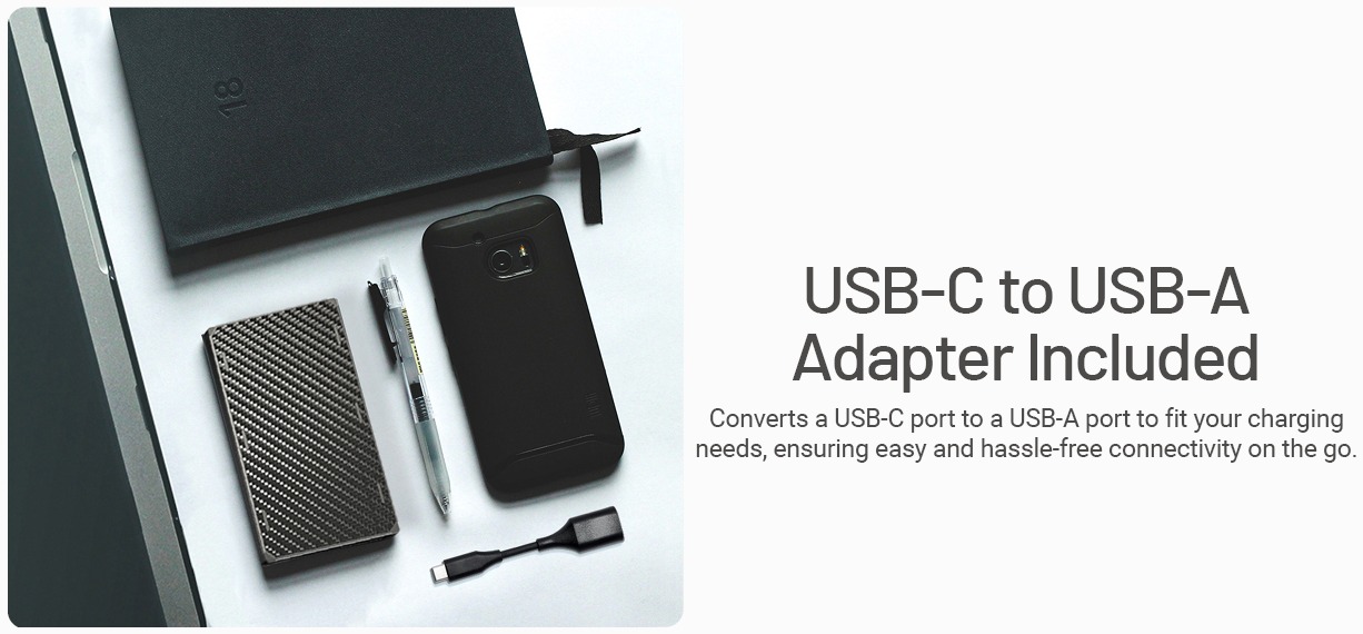 Nitecore NB20000 Gen3 adaptér USB-C na USB-A — redukcia priložená v balení pre staršie nabíjacie káble