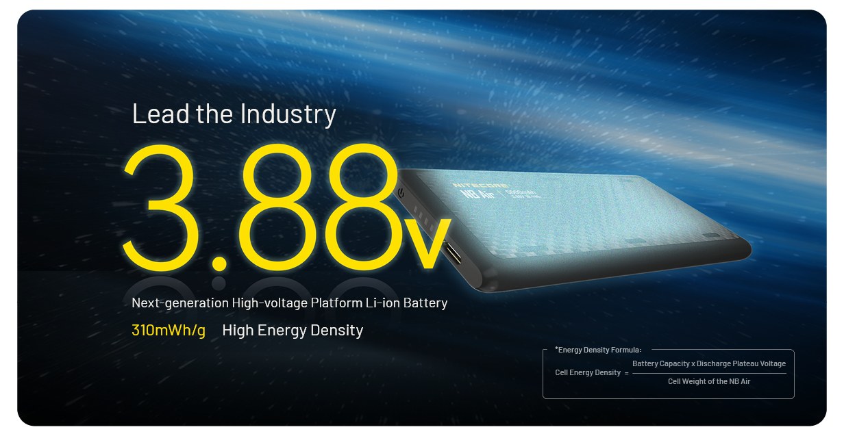 Nitecore NB Air vysokonapäťová Li-ion platforma 3,88 V s energetickou hustotou 310 mWh na gram