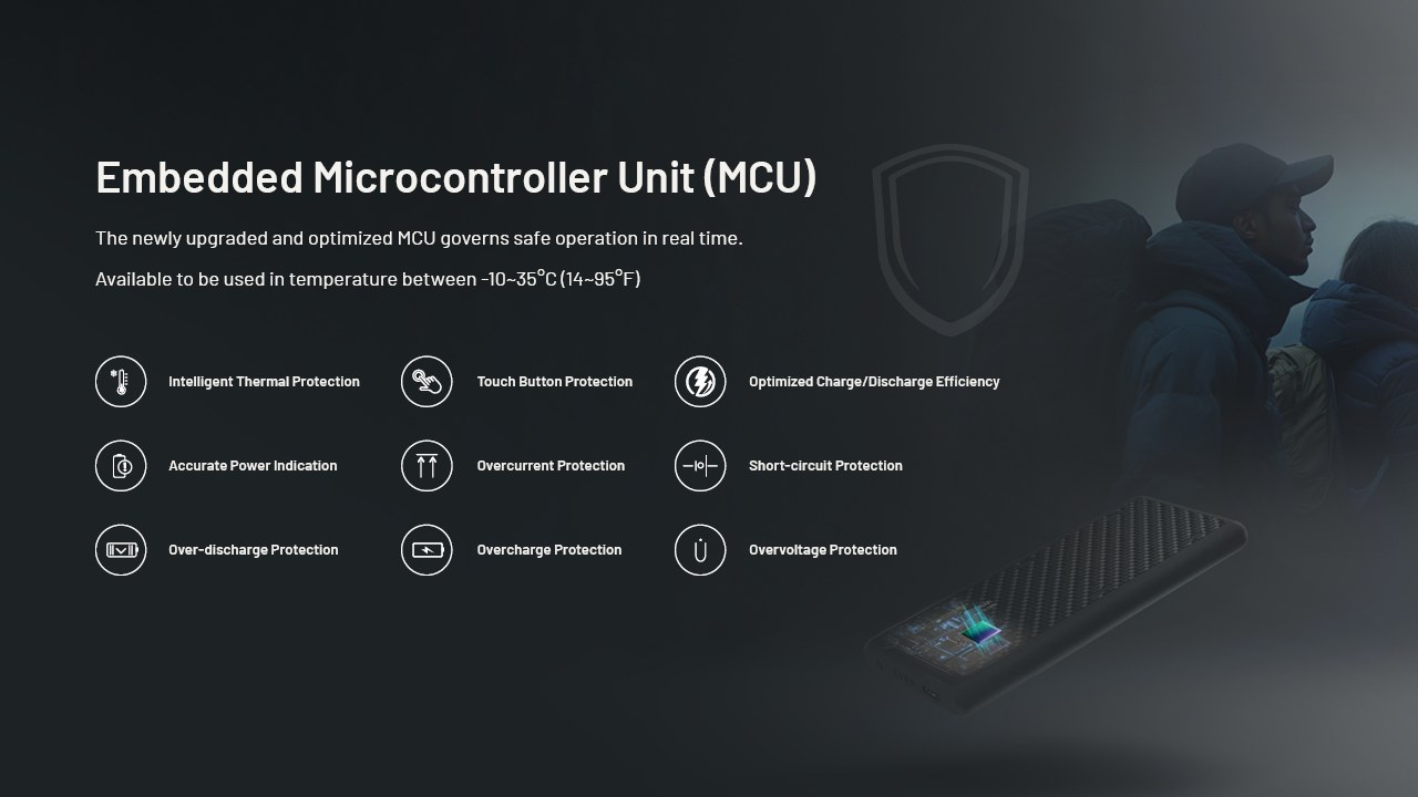 Nitecore NB Air vstavaný mikrokontrolér MCU — deväť ochranných funkcií vrátane nadprúdovej, skratovej a tepelnej ochrany