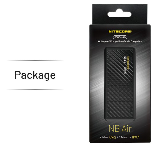 Nitecore NB Air originálne predajné balenie — zaplombovaná krabička s powerbankou 5000 mAh a manuálom