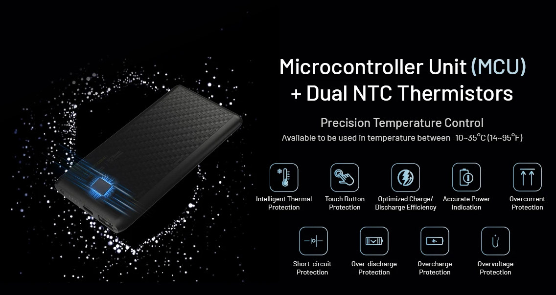 Nitecore NB Plus riadiaca jednotka MCU a dva NTC termistory — deväť ochranných funkcií a presná regulácia teploty