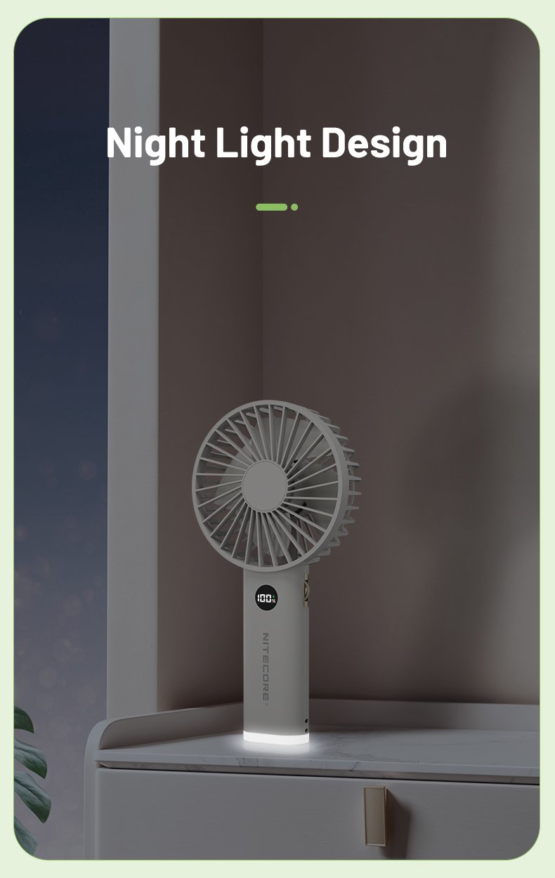 Nitecore NEF03 s integrovaným nočným LED svetlom svietiacim na nočnom stolíku ako tichá lampička v spálni