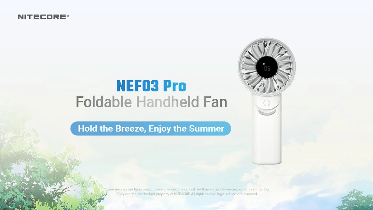 Nitecore NEF03 Pro 3 v 1 sklápací ventilátor — nosenie v ruke, na krku aj postavený na stole vďaka kĺbu