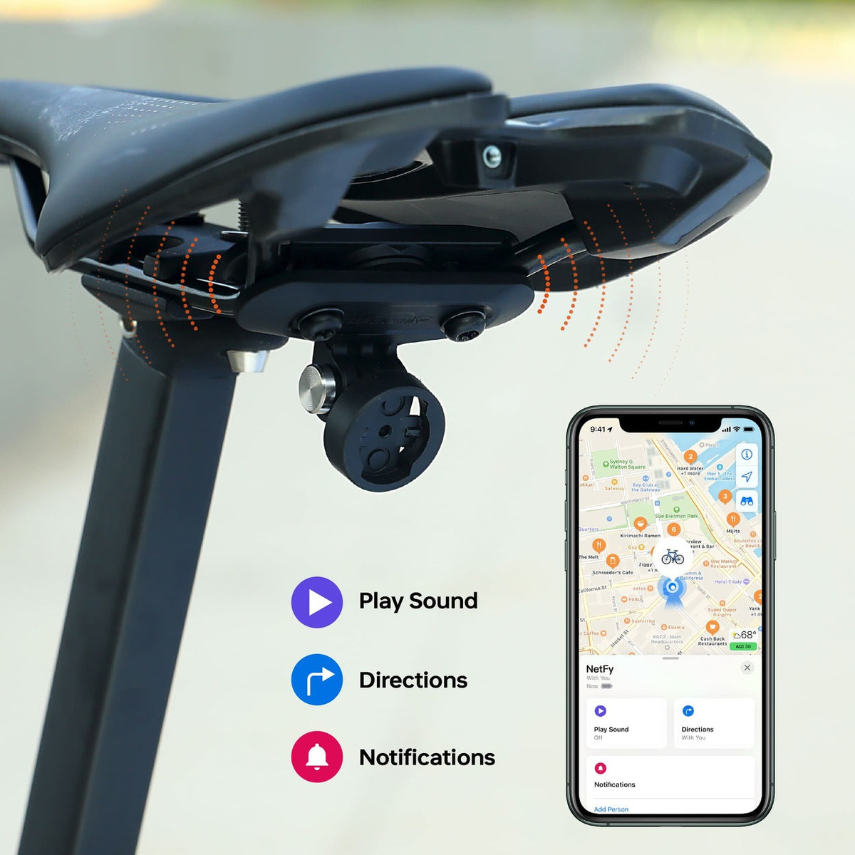 Magicshine NetFy — lokátor bicykla ukrytý v držiaku pod sedlom, kompatibilný s Apple Find My