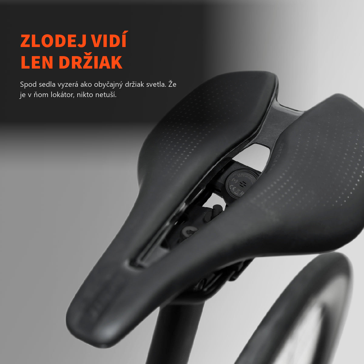 Magicshine NetFy nenápadne ukrytý pod sedlom bicykla — zvonku vyzerá ako bežný držiak svetla