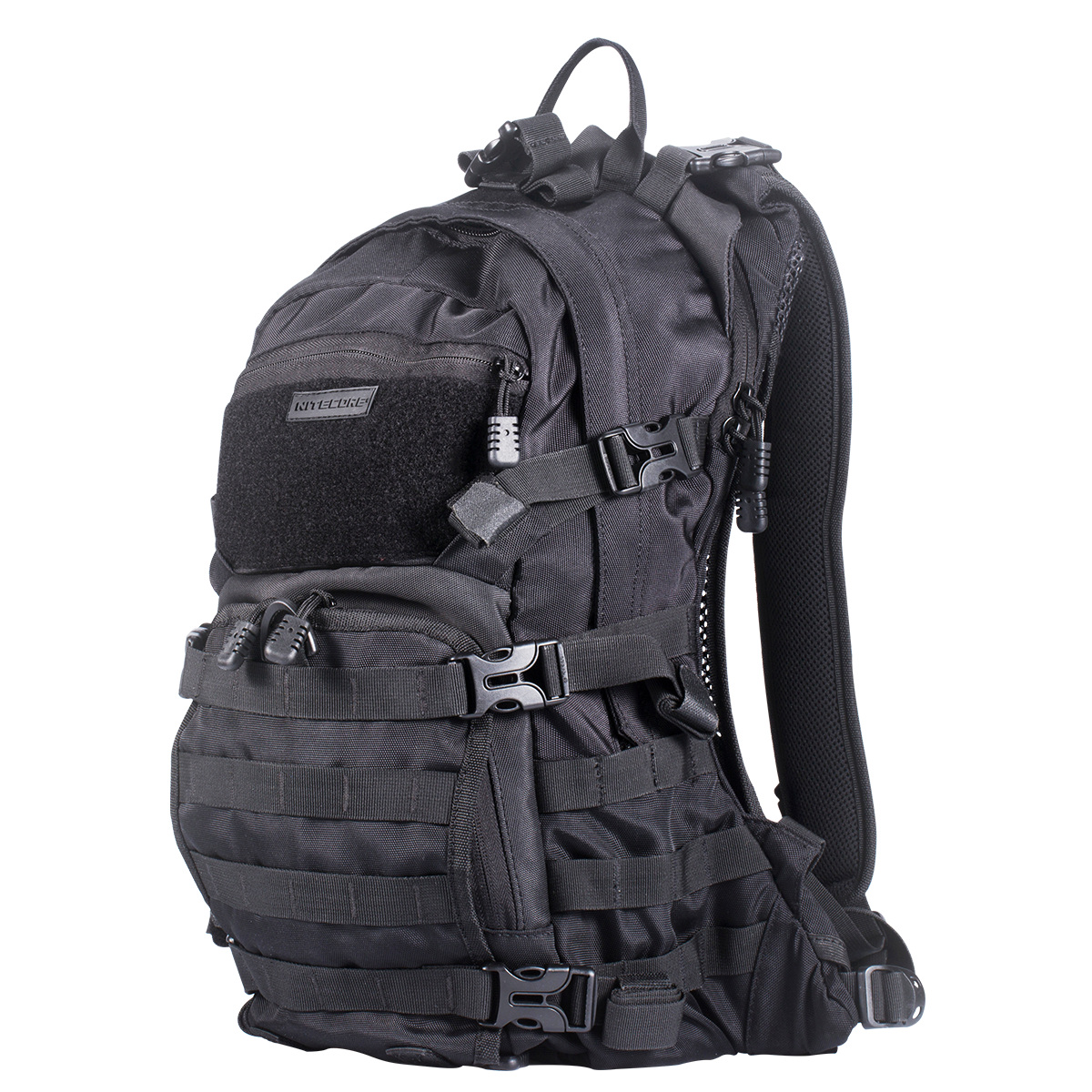 Nitecore BP20 taktický batoh 20 l — čierny 1000D nylon, predná odnímateľná MOLLE platforma a bočné popruhy