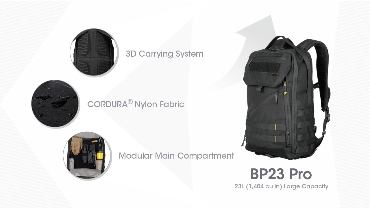 Nitecore BP23 Pro tri hlavné vlastnosti — 3D nosný systém, CORDURA nylon a modulárna hlavná priehradka