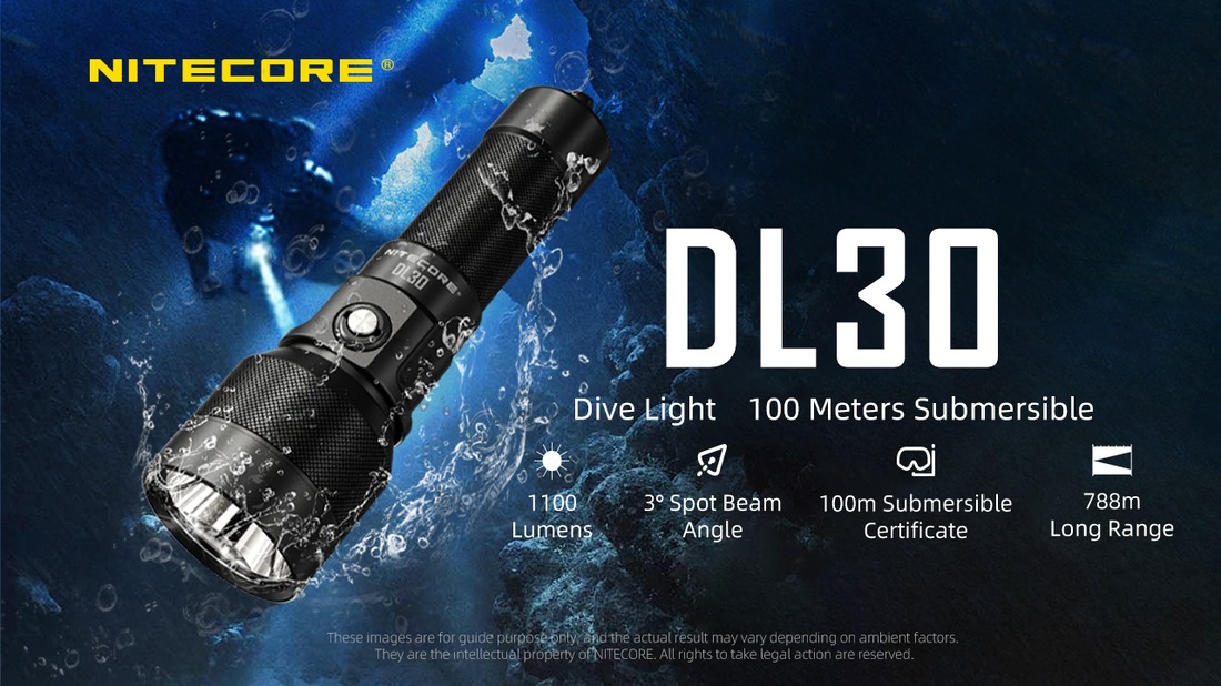 Nitecore DL30 – profesionálna potápačská LED baterka, ponor do 100 m