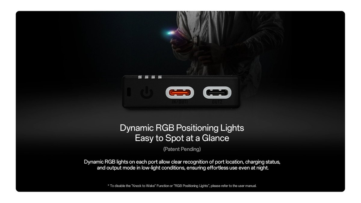 Dynamic RGB pozičné svetlá NITECORE NB10000 Gen4 farebne označujú porty, stav nabíjania a režim v tme