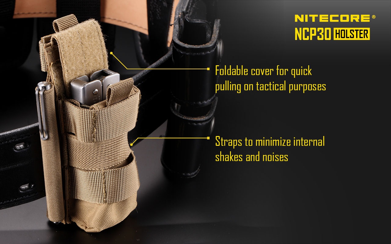 Nitecore NCP30 zboku — sklopné veko na rýchle tasenie a popruhy, ktoré obmedzujú hrkanie obsahu