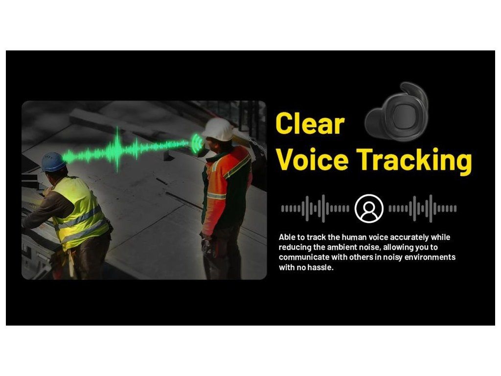 Clear Voice Tracking na Nitecore NE20 — zvýraznenie ľudského hlasu a potlačenie okolitého hluku pri komunikácii na stavbe