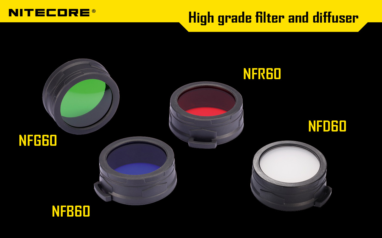 Rodina filtrov NITECORE 60 mm – modrý NFB60 a súrodenci NFR60, NFG60, NFD60 v gumovom ráme