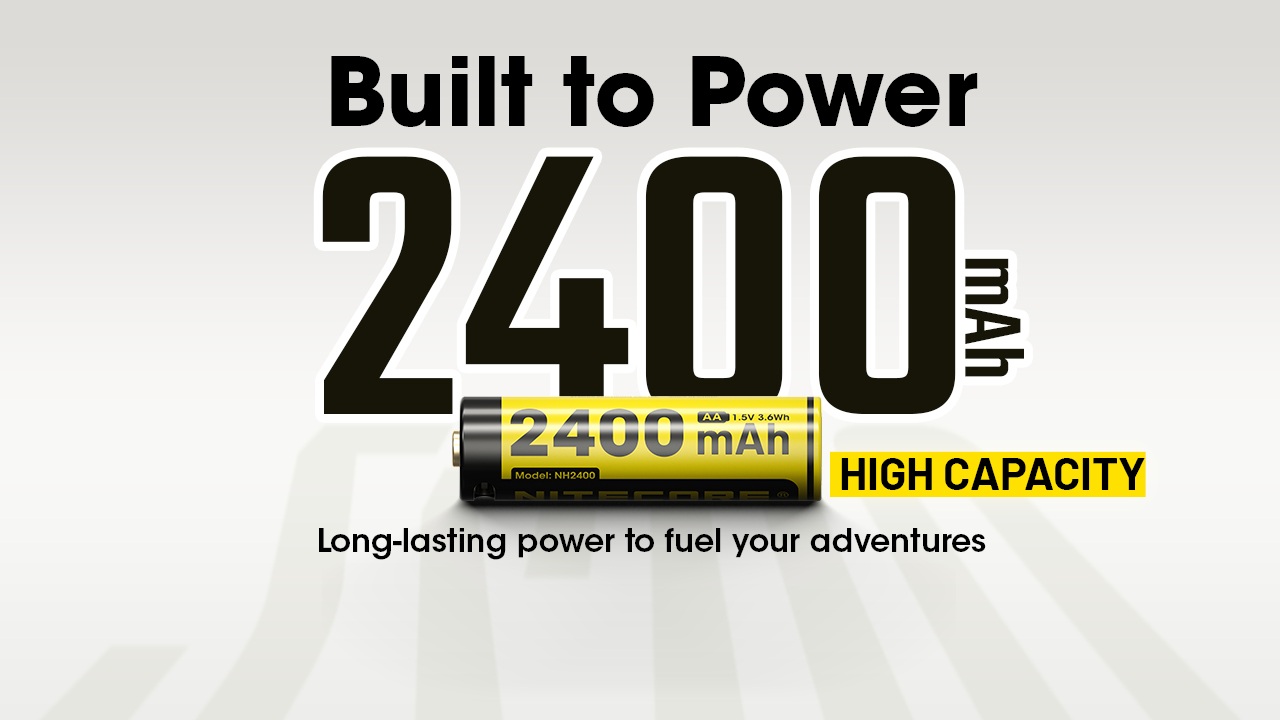 Nitecore NH2400 kapacita 2400 mAh na AA článku 1,5 V s menovitou energiou 3600 mWh podľa výrobcu