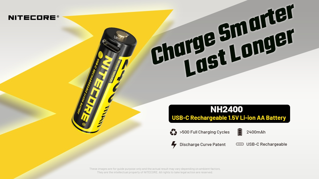 Nitecore NH2400 AA Li-ion 1,5 V 2400 mAh s USB-C portom v tele článku a viac než 500 nabíjacími cyklami