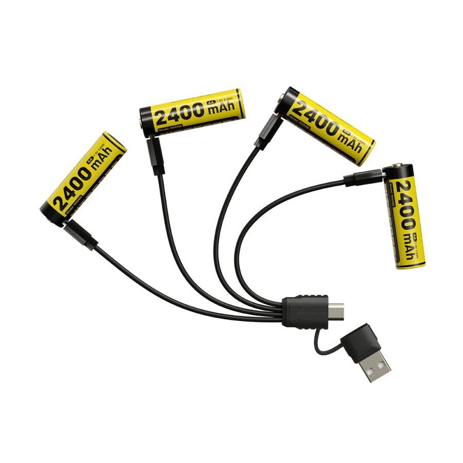 Nitecore NH2400 set 4 ks AA Li-ion 1,5 V s nabíjacím káblom USB-C so štyrmi koncovkami z balenia